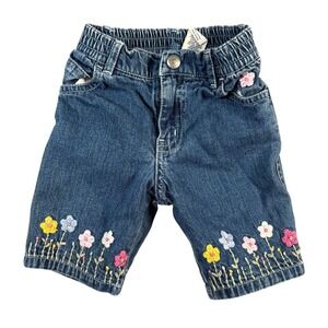 VTG Gap Baby‎ Jean Pants Denim Flowers Embroidered coquette Sz S (3-6 Months)